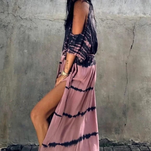 SOLD OUT Tie Dye Cold Shoulder Coverup Maxi Dress - Picture 8 of 8